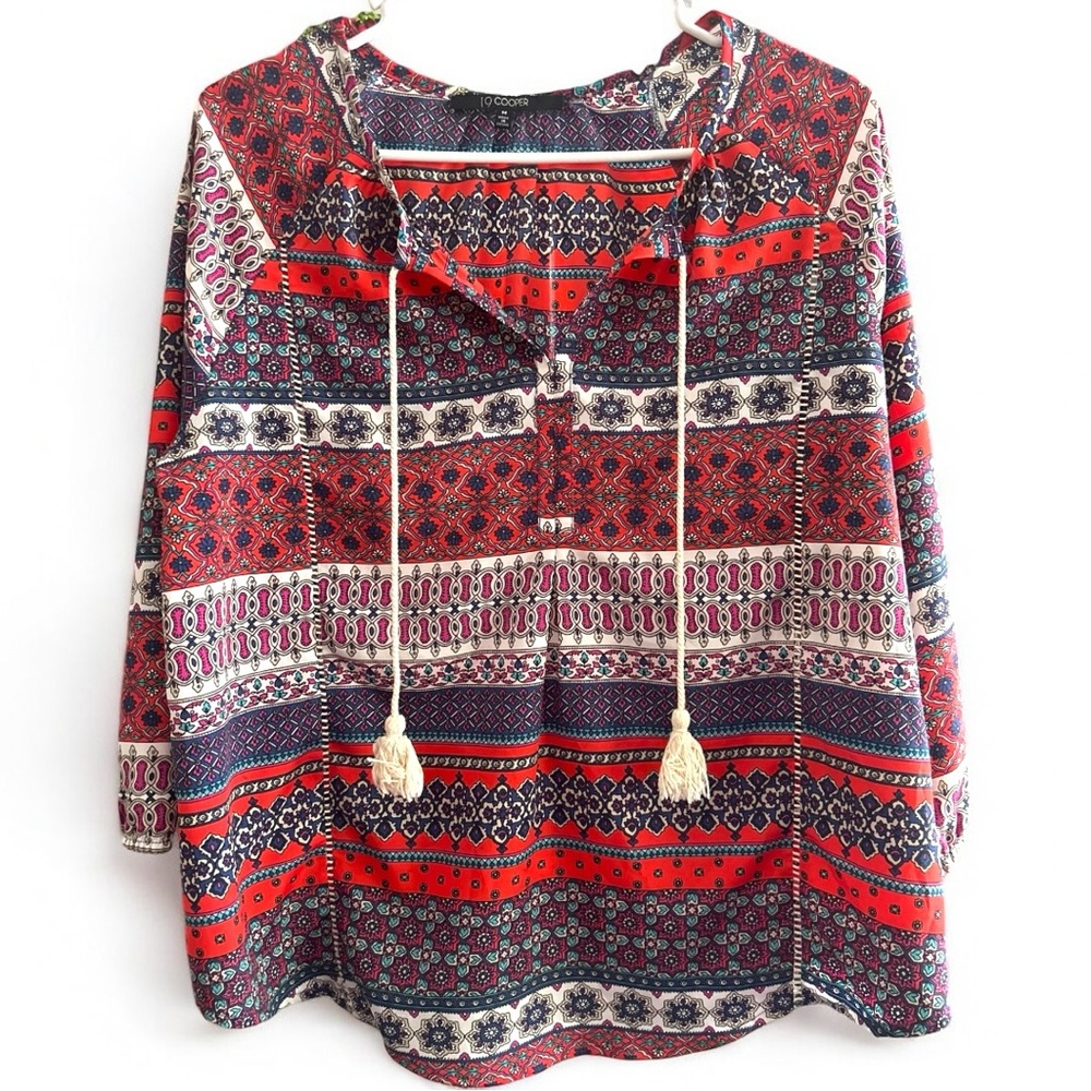19 COOPER Red Relaxed Boho Tie Front Blouse